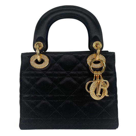 Dior Mini Lady Handbag Satin Black Bijou Rhinestone Vintage