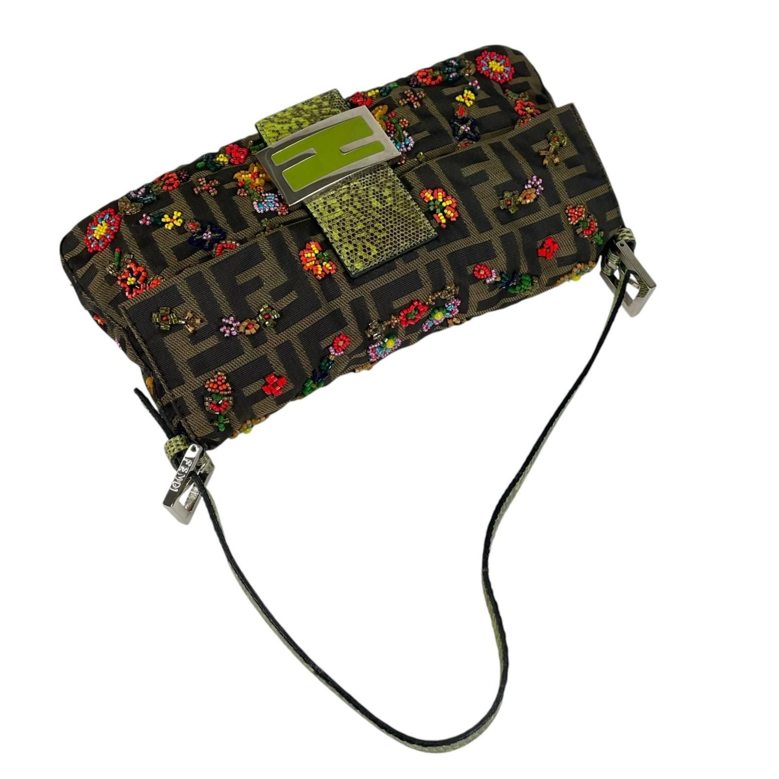 Fendi Mamma Baguette Handbag Nylon Multicolor Zucca Pattern Beads Bijou Exotic — view 5