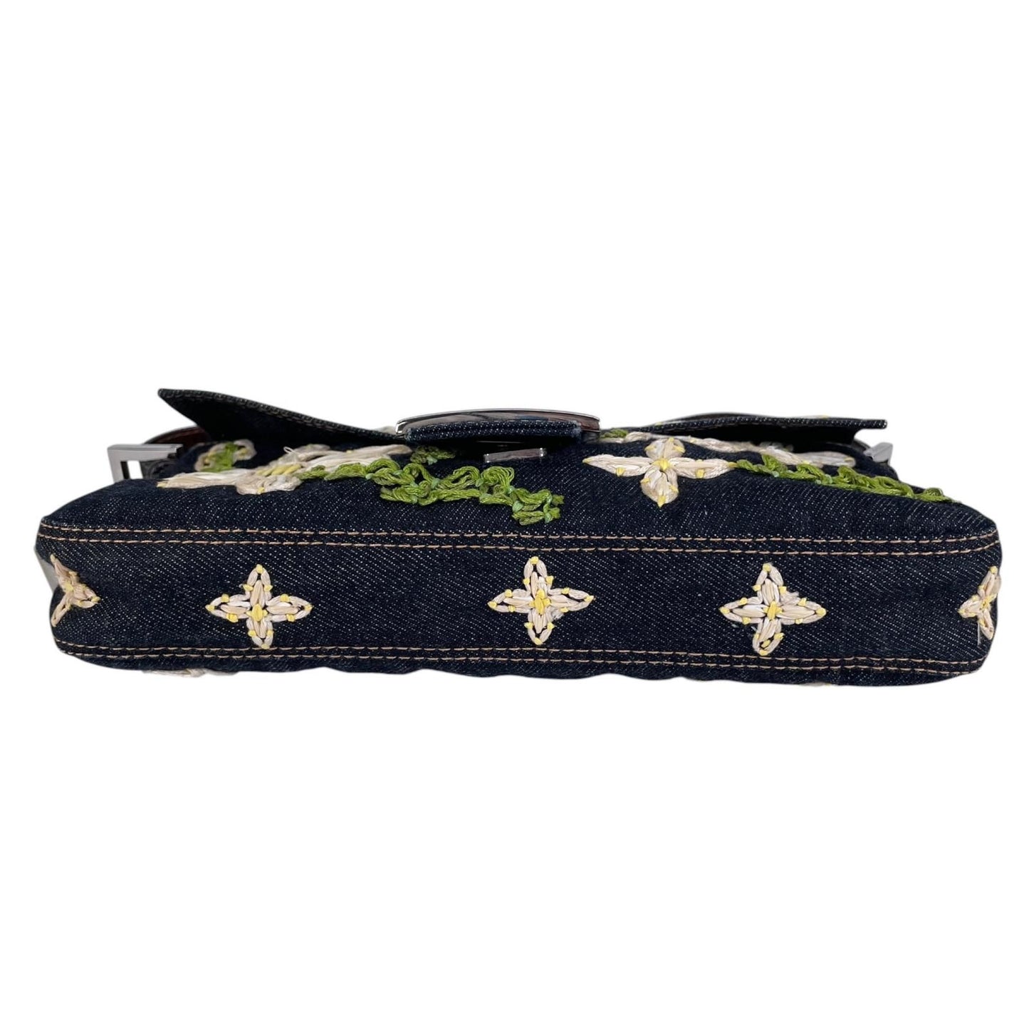 Fendi Mamma Baguette Handbag Denim Multicolor Flower Floral Pattern Embroidery — view 4