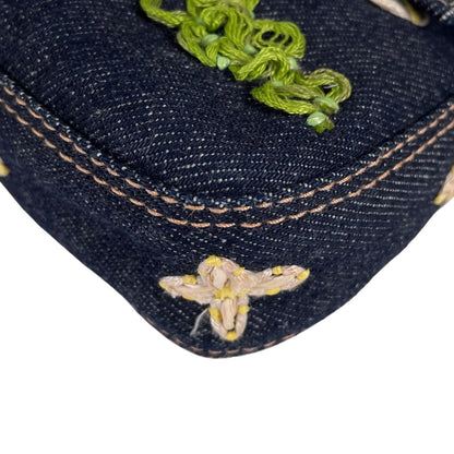 Fendi Mamma Baguette Handbag Denim Multicolor Flower Floral Pattern Embroidery — view 7
