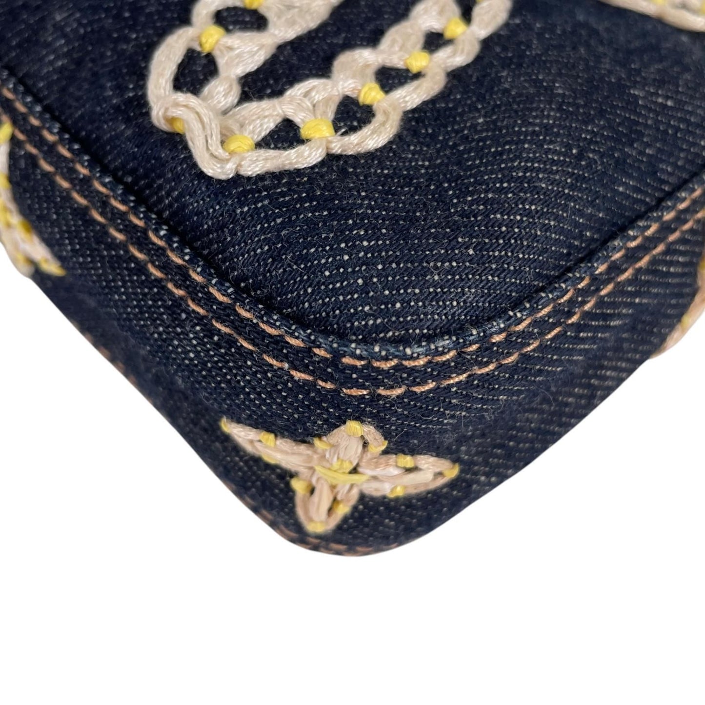 Fendi Mamma Baguette Handbag Denim Multicolor Flower Floral Pattern Embroidery — view 8