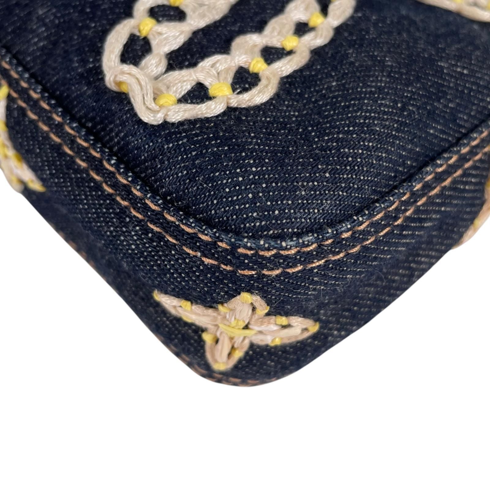 Fendi Mamma Baguette Handbag Denim Multicolor Flower Floral Pattern Embroidery — view 8