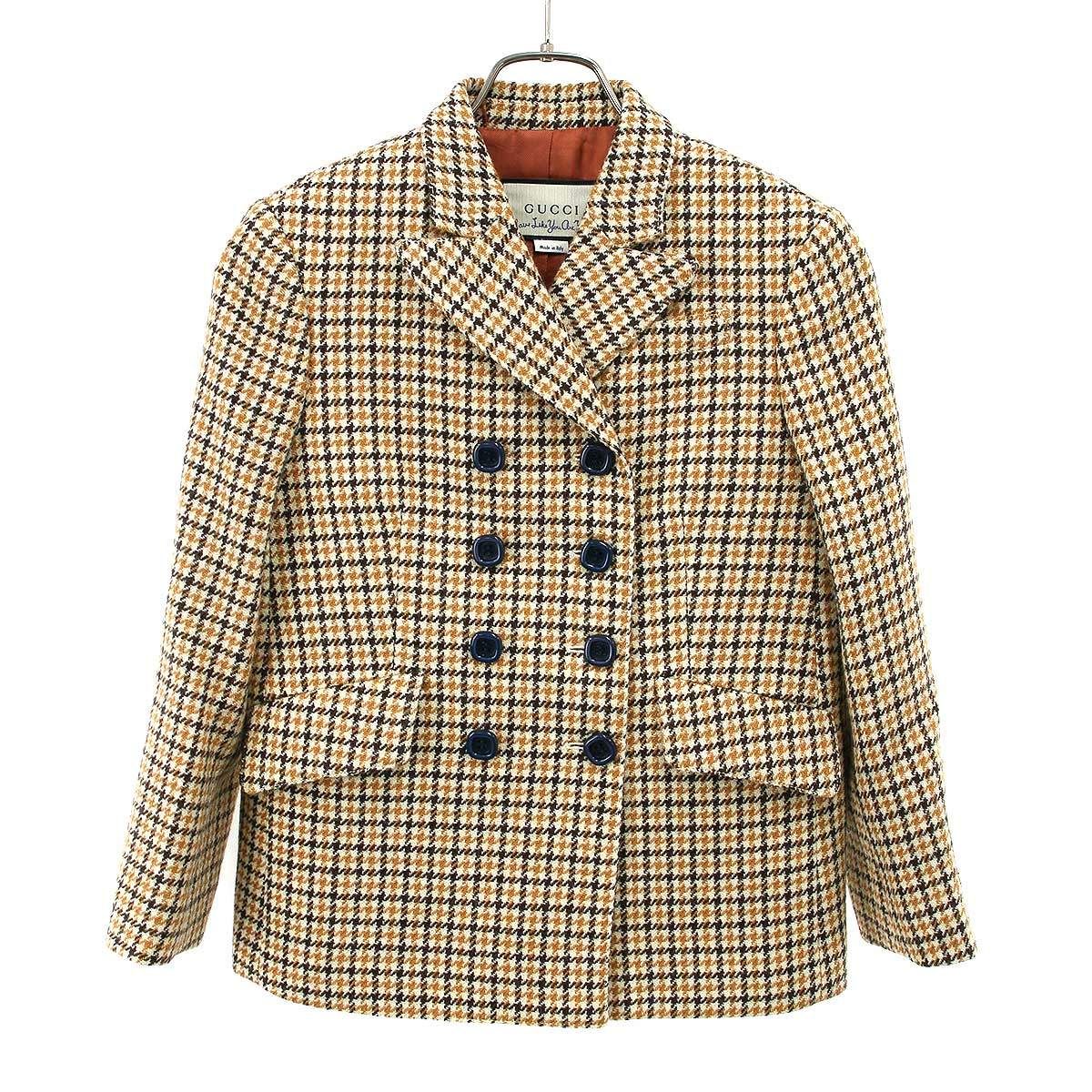 Gucci Houndstooth Square Double Button Jacket Beige 38