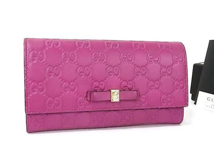 Gucci Wallet Guccissima Metal Ribbon Zip Around Purple Leather