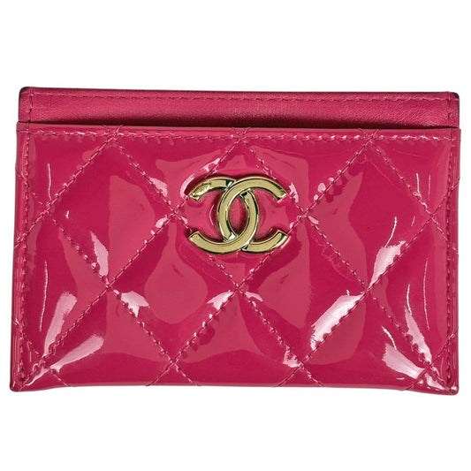 Chanel CC Logo Card Case Patent Patent Leather Pink