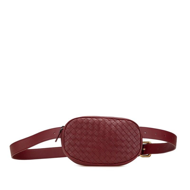 Bottega Veneta Intrecciato Waist Bag Wine Red Gold Leather