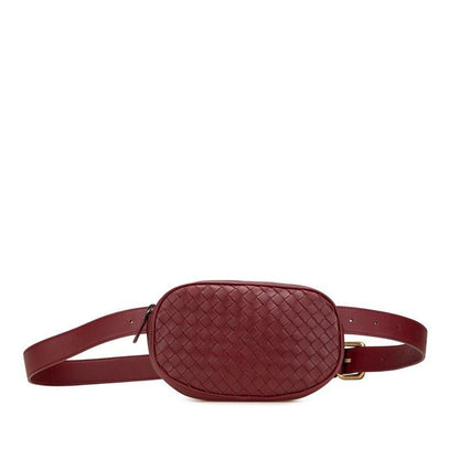 Bottega Veneta Intrecciato Waist Bag Wine Red Gold Leather