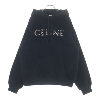 Celine Hedi Slimane Era Studded Logo Alpaca Wool Blend Pullover Hoodie Black