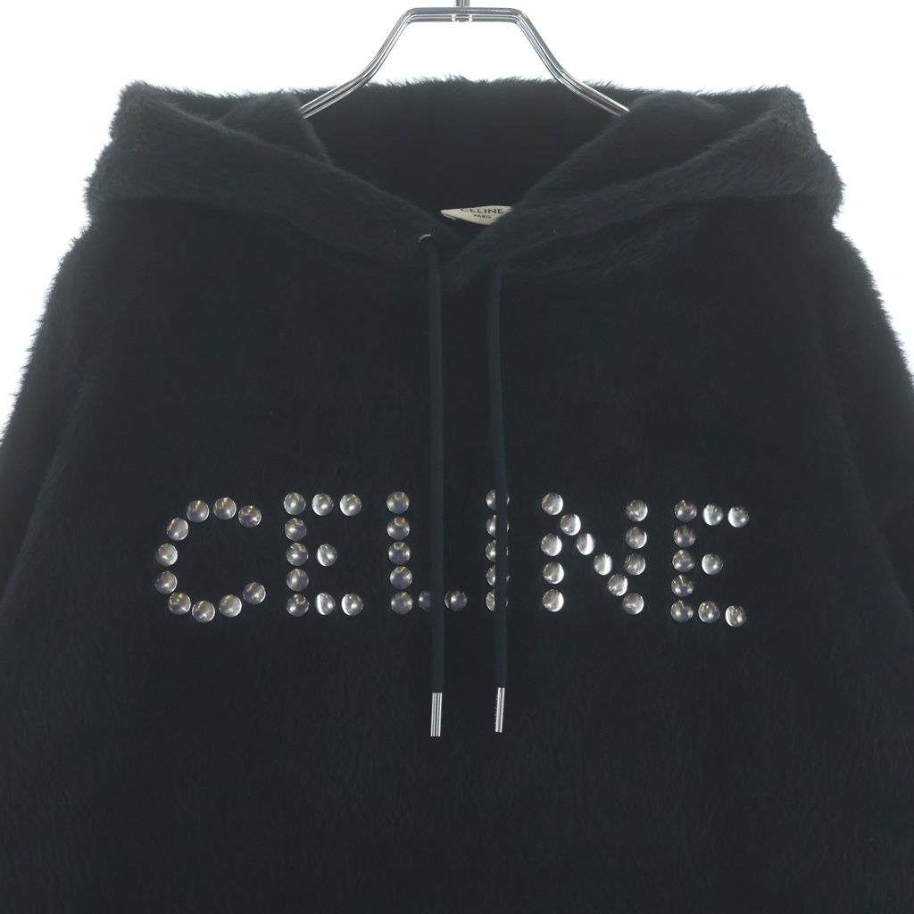 Celine Hedi Slimane Era Studded Logo Alpaca Wool Blend Pullover Hoodie Black — view 3
