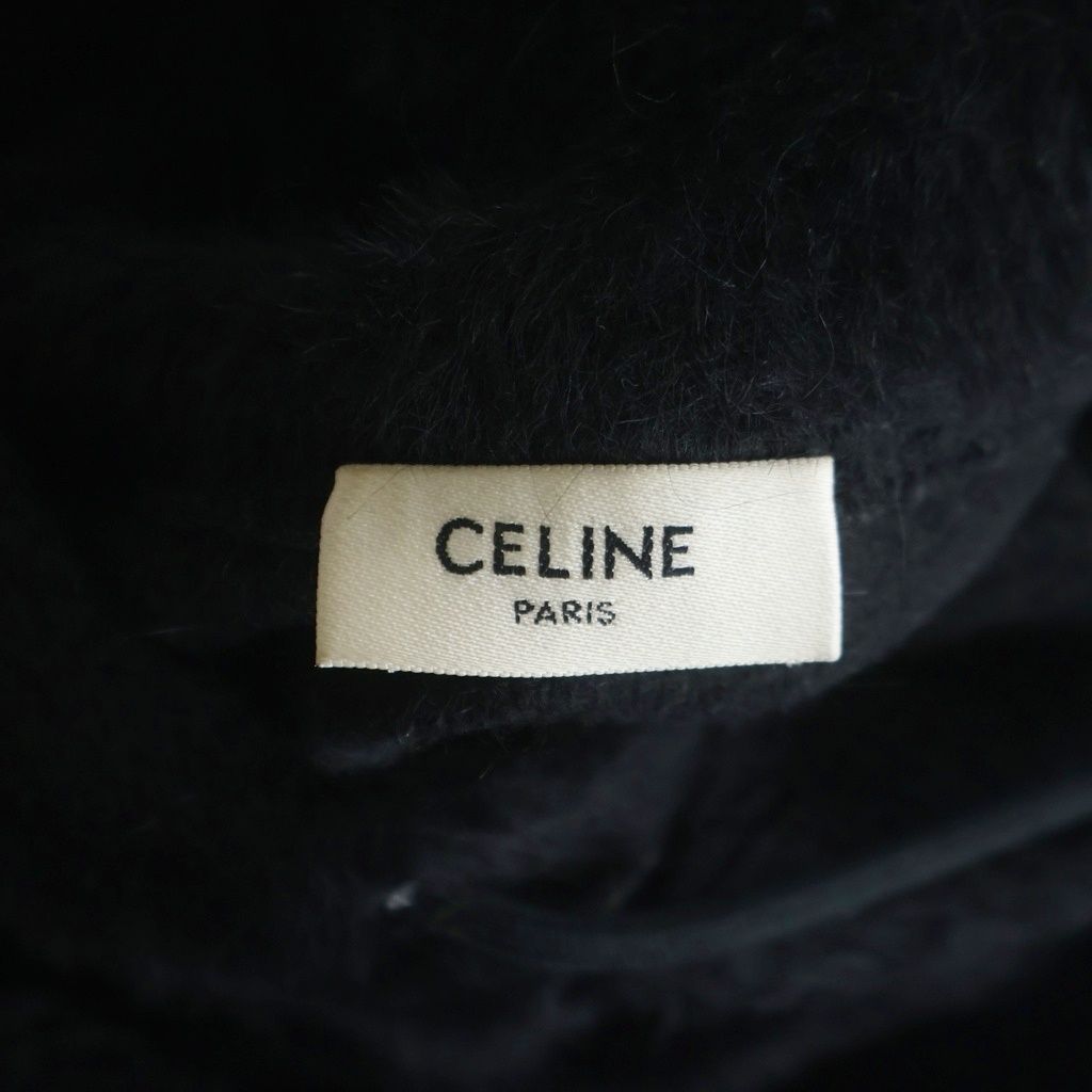 Celine Hedi Slimane Era Studded Logo Alpaca Wool Blend Pullover Hoodie Black — view 7