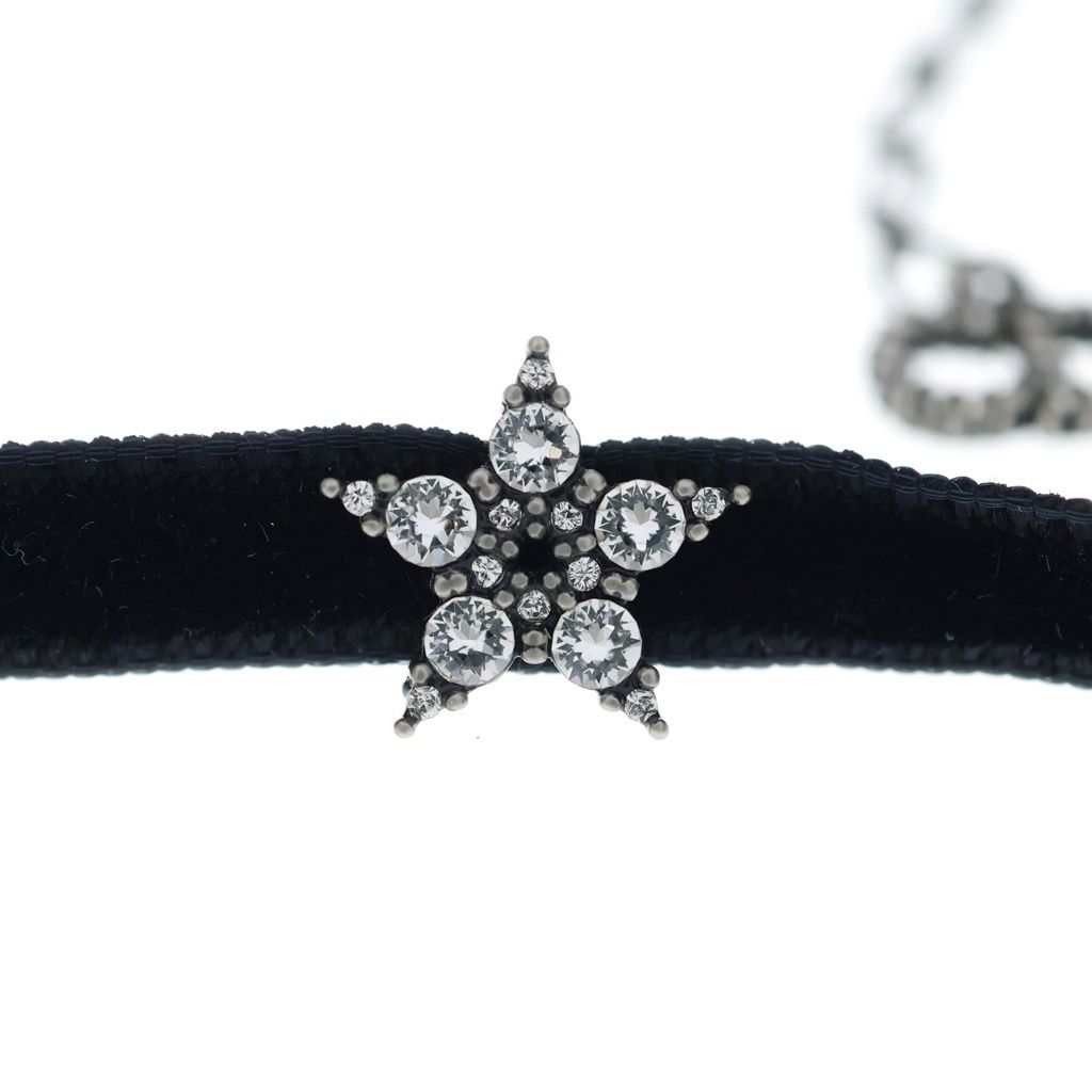 Dior CD Star Rhinestone Velvet Bracelet Black Silver — view 5