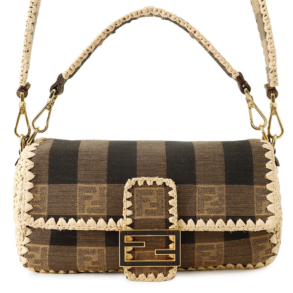 Fendi Handbag Mamma Bucket Raffia Canvas Bag Shoulder 2-Way