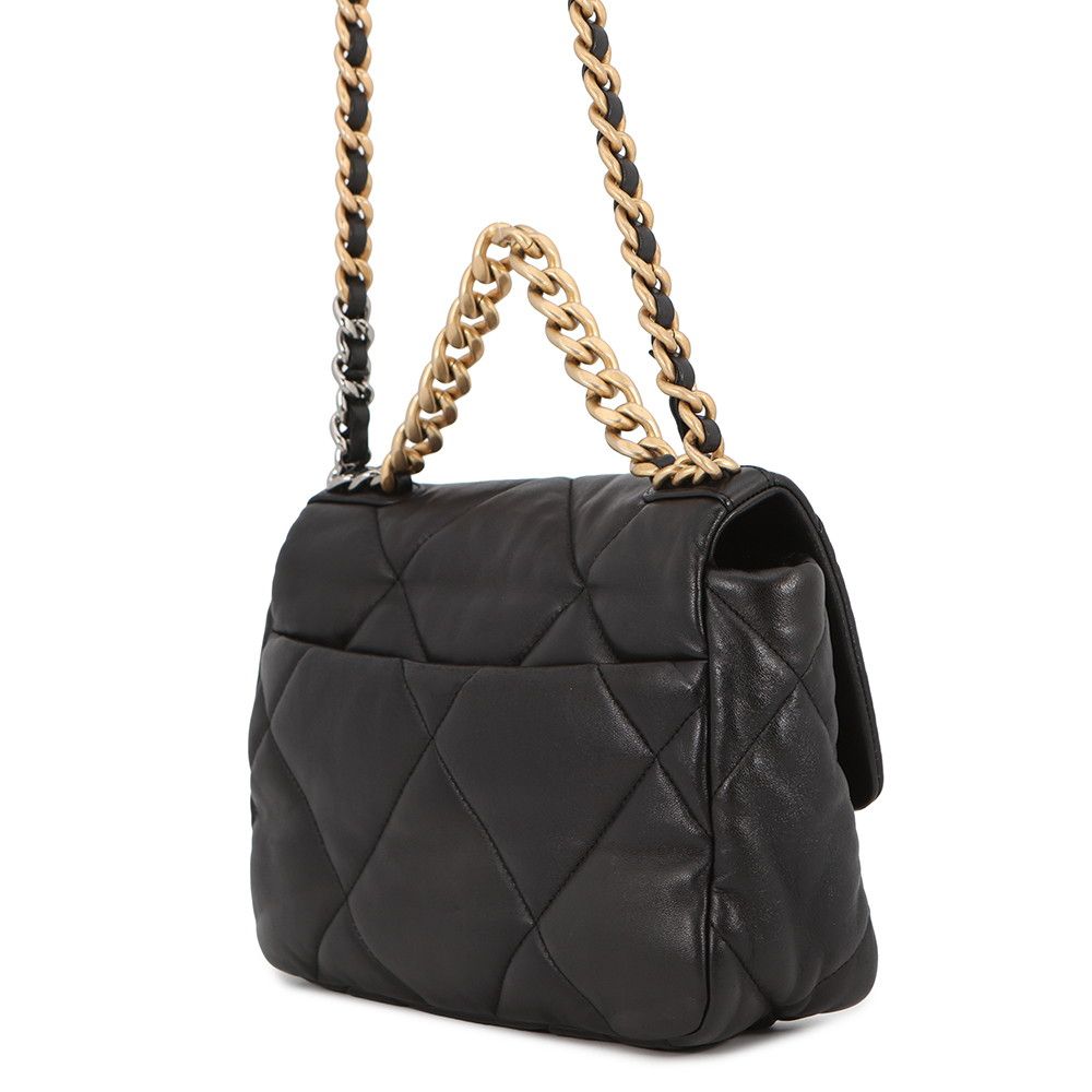 Chanel Chain Shoulder Bag 19 Flap CC Logo Shiny Lambskin Black — view 2