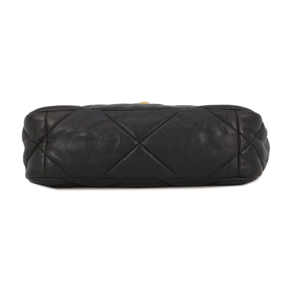 Chanel Chain Shoulder Bag 19 Flap CC Logo Shiny Lambskin Black — view 3