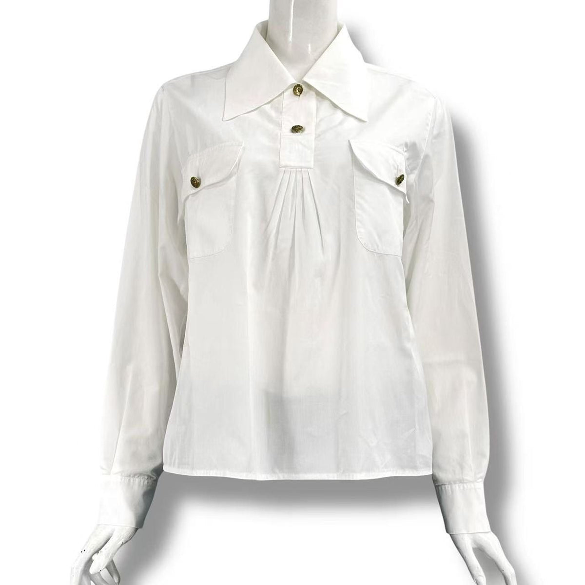 Chanel Blouse Shirt Gold Button Coco