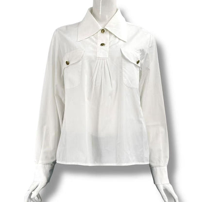 Chanel Blouse Shirt Gold Button Coco