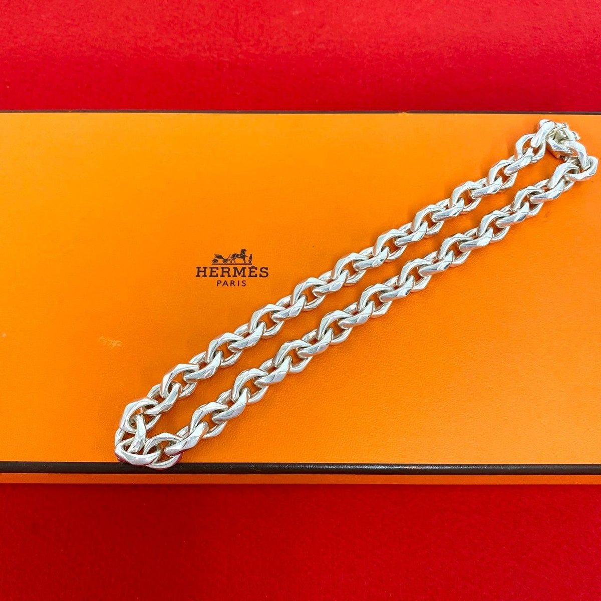 Hermes Vintage Chain Necklace 925 Sterling Silver