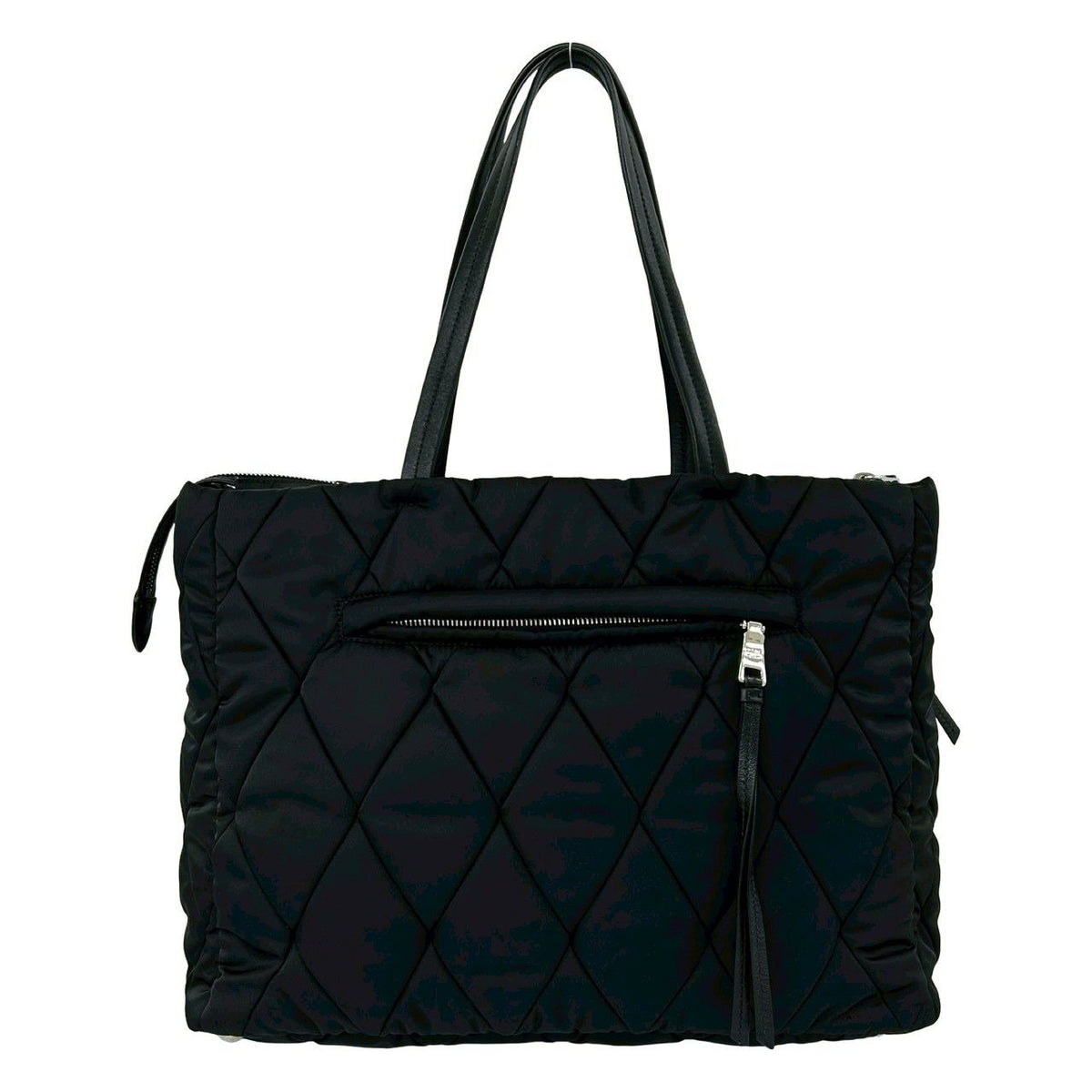 Prada Triangle Logo Quilted Nylon Leather Tote Shoulder Bag Black — view 3