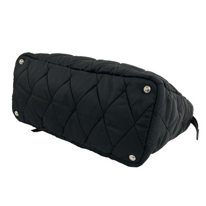 Prada Triangle Logo Quilted Nylon Leather Tote Shoulder Bag Black — view 8