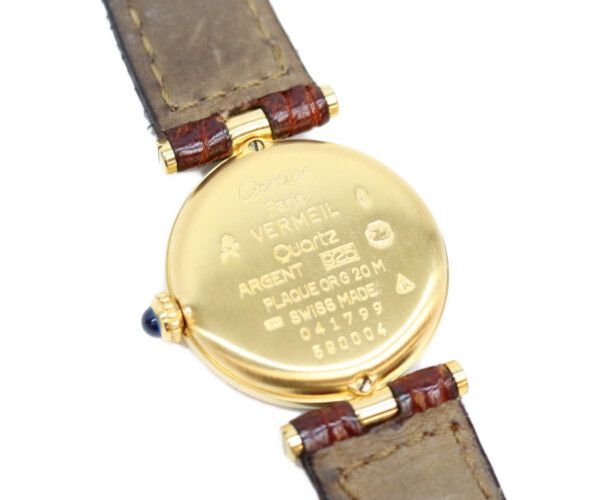 Cartier Must Vendeme Vermeil SM Ivory Roman Dial Leather Quartz — view 5