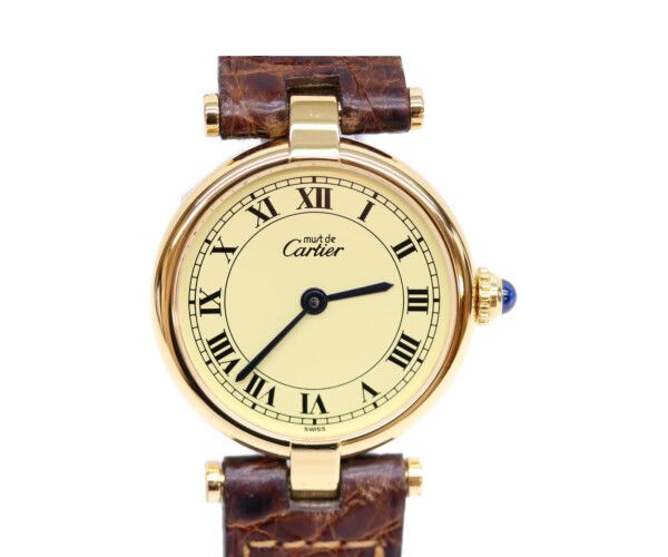 Cartier Must Vendeme Vermeil SM Ivory Circle Roman Dial