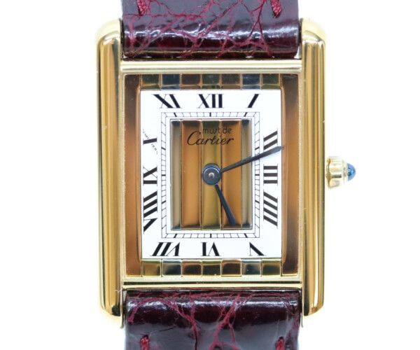 Cartier Must Tank Vermeil LM Trinity Dial Quartz Leather