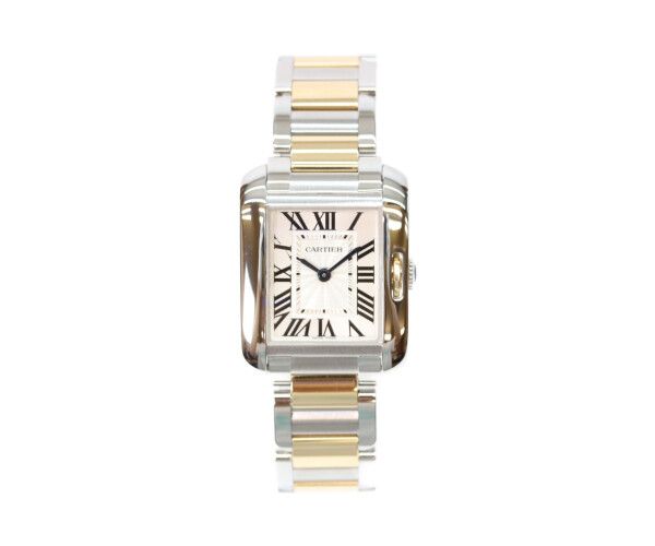 Cartier YG SS Tank Anglaise SM Silver Guilloche Dial Quartz — view 2