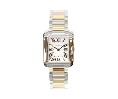 Cartier YG SS Tank Anglaise SM Silver Guilloche Dial Quartz — view 2
