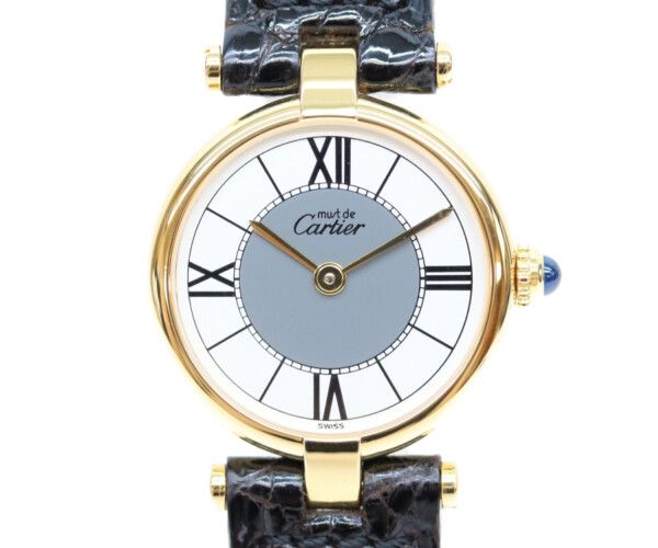Cartier 925 Must Vendeme Vermeil SM Center Gray Flying Roman Dial