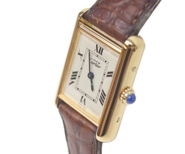 Cartier Must Tank Vermeil SM Late Model Flying Roman Ivory Dial Quartz Leather — view 5