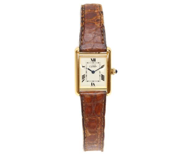 Cartier Must Tank Vermeil SM Late Model Flying Roman Ivory Dial Quartz Leather — view 2