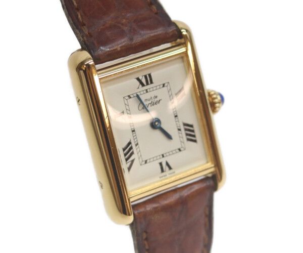 Cartier Must Tank Vermeil SM Late Model Flying Roman Ivory Dial Quartz Leather — view 6