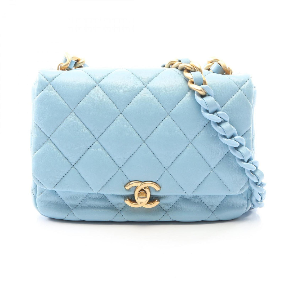 Chanel Shoulder Bag Quilted Light Blue Lambskin Small Flap Chain