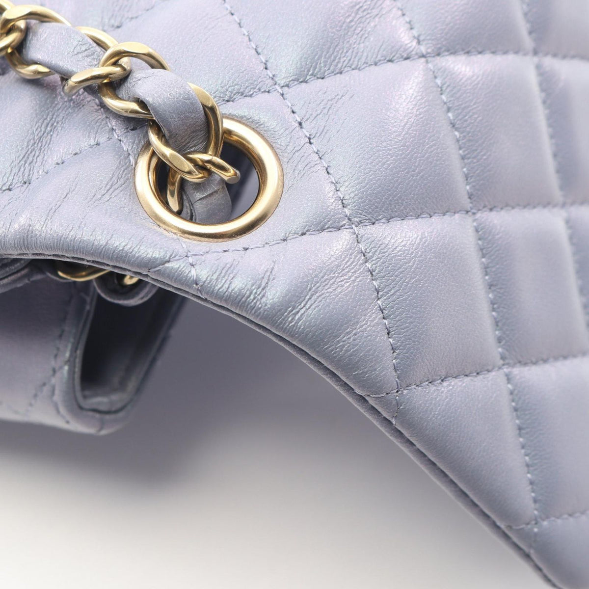 Chanel Shoulder Bag Mini Quilted Metallic Blue Gray Lambskin Chain — view 6