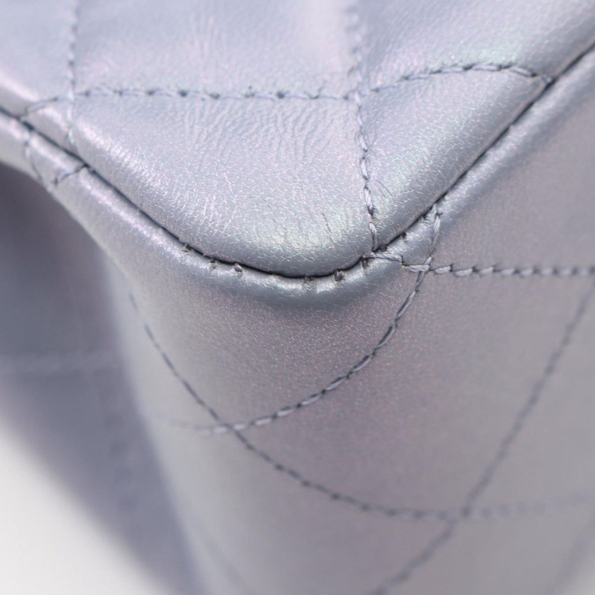 Chanel Shoulder Bag Mini Quilted Metallic Blue Gray Lambskin Chain — view 7