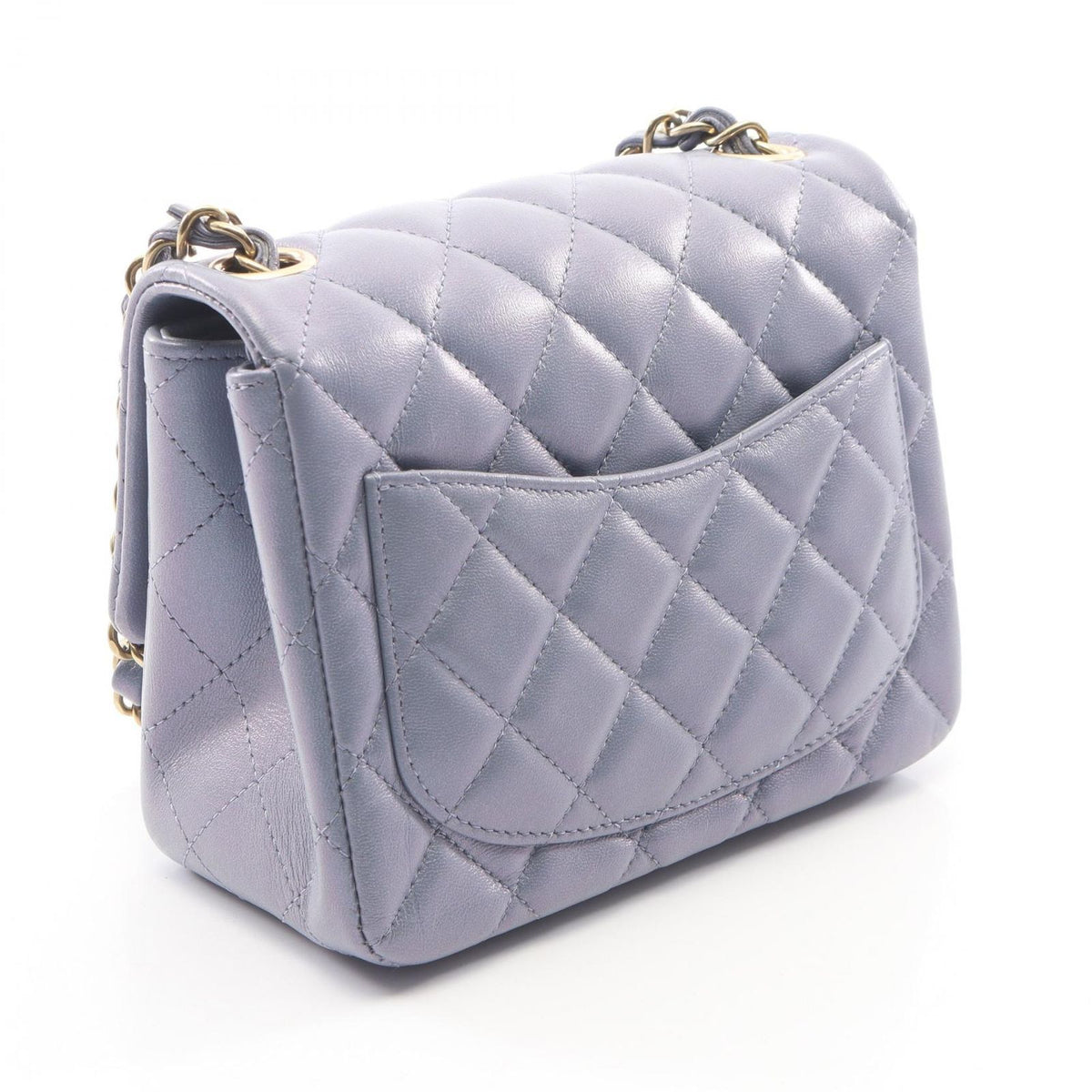 Chanel Shoulder Bag Mini Quilted Metallic Blue Gray Lambskin Chain — view 2