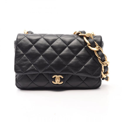Chanel Shoulder Bag Large Flap Quilted Black Lambskin Chain