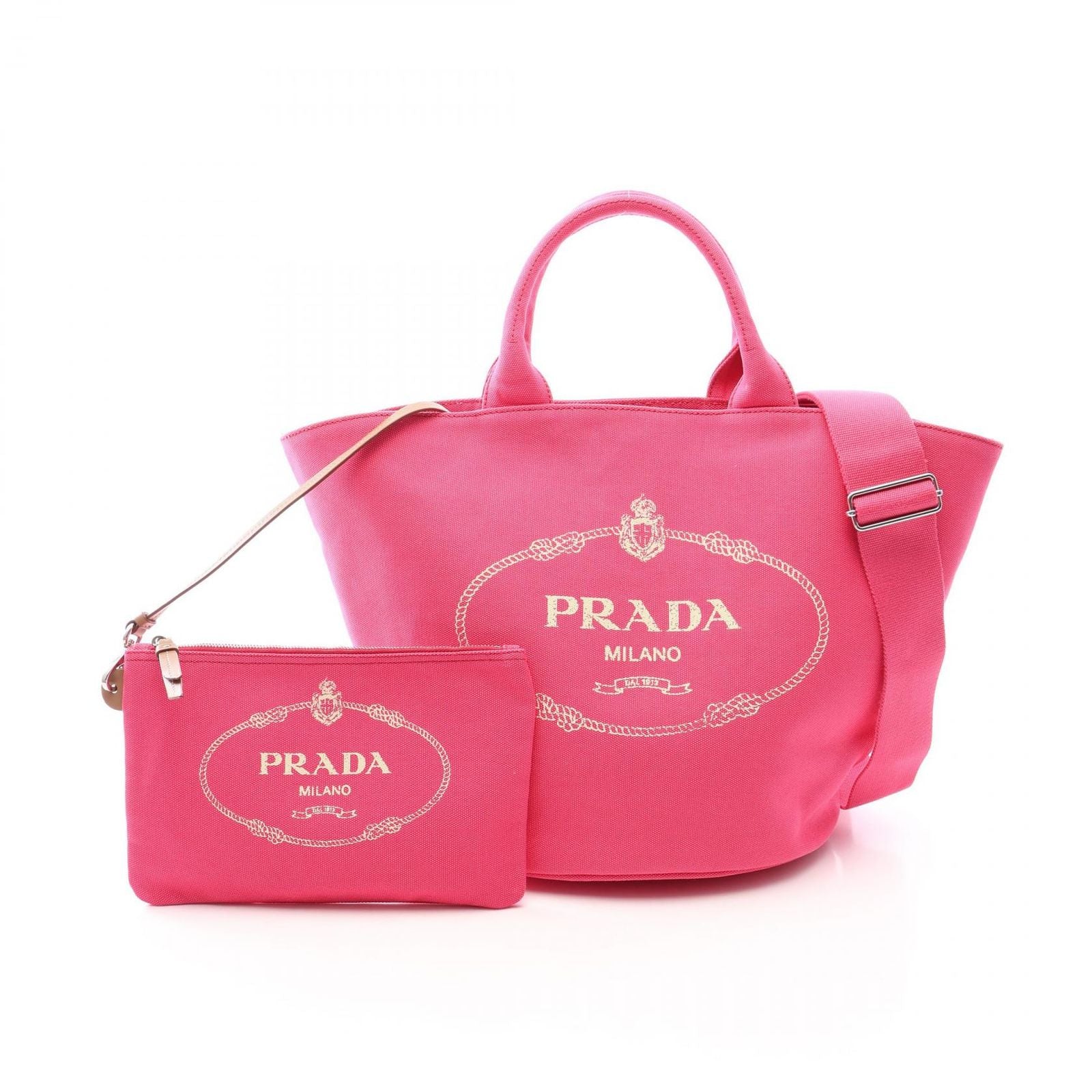 Prada Tote Bag Canapa 2-Way Pink Canvas