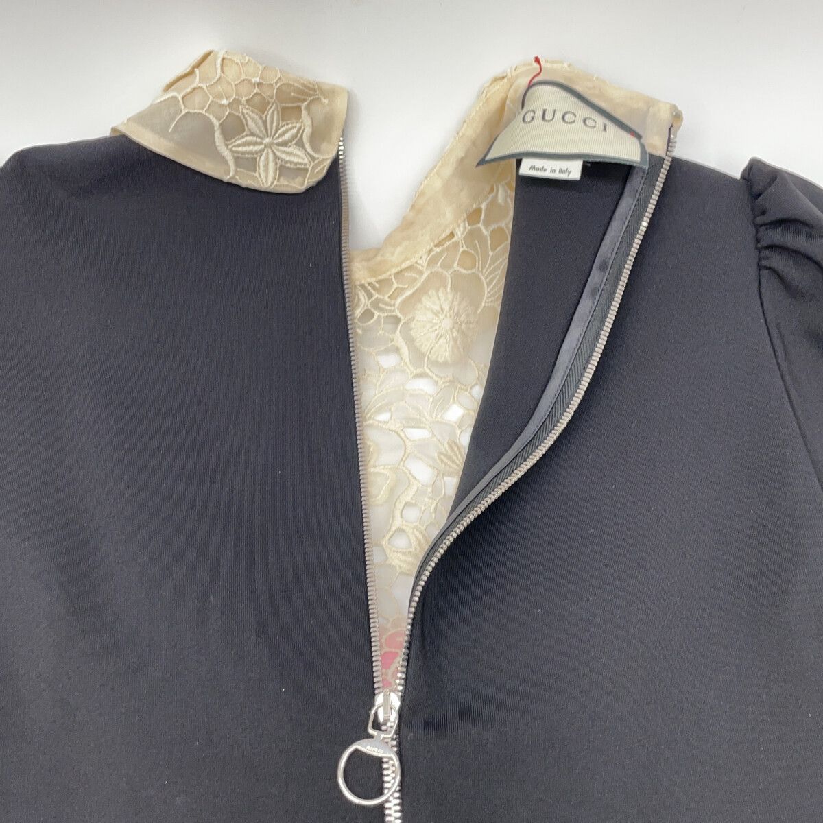 Gucci Black Pink Embroidered Lace Color Ribbon Dress — view 6