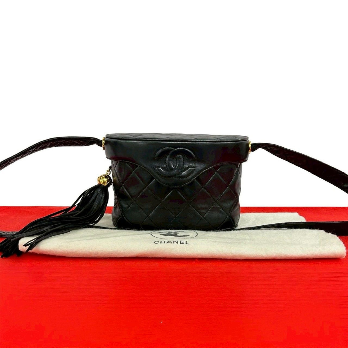 Chanel And Vintage CC Logo Lambskin Tassel Shoulder Bag Vanity Black