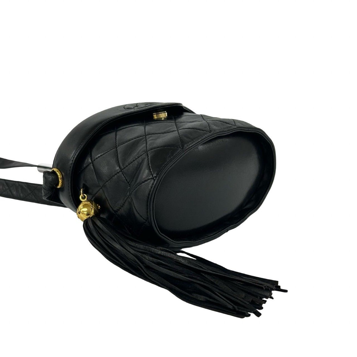 Chanel And Vintage CC Logo Lambskin Tassel Shoulder Bag Vanity Black — view 7
