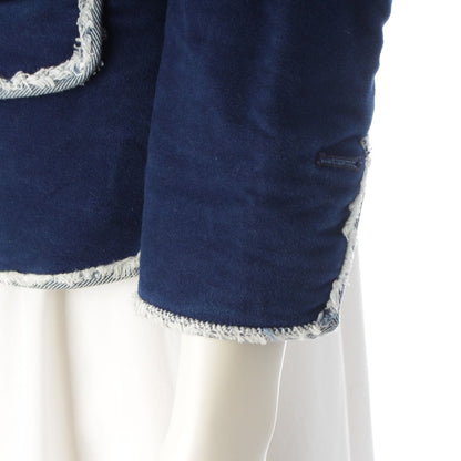 Chanel 07A Denim Brooch Velvet Trim Contrast Tailored Jacket Navy 36 — view 6