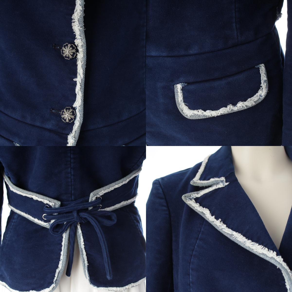Chanel 07A Denim Brooch Velvet Trim Contrast Tailored Jacket Navy 36 — view 8