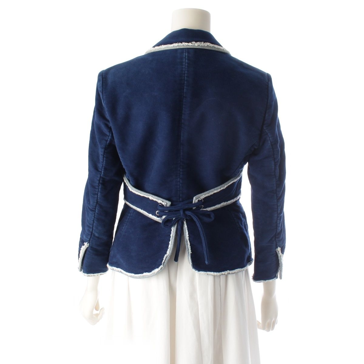 Chanel 07A Denim Brooch Velvet Trim Contrast Tailored Jacket Navy 36 — view 4