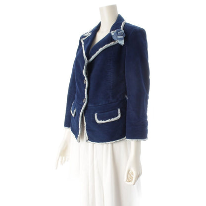 Chanel 07A Denim Brooch Velvet Trim Contrast Tailored Jacket Navy 36 — view 2