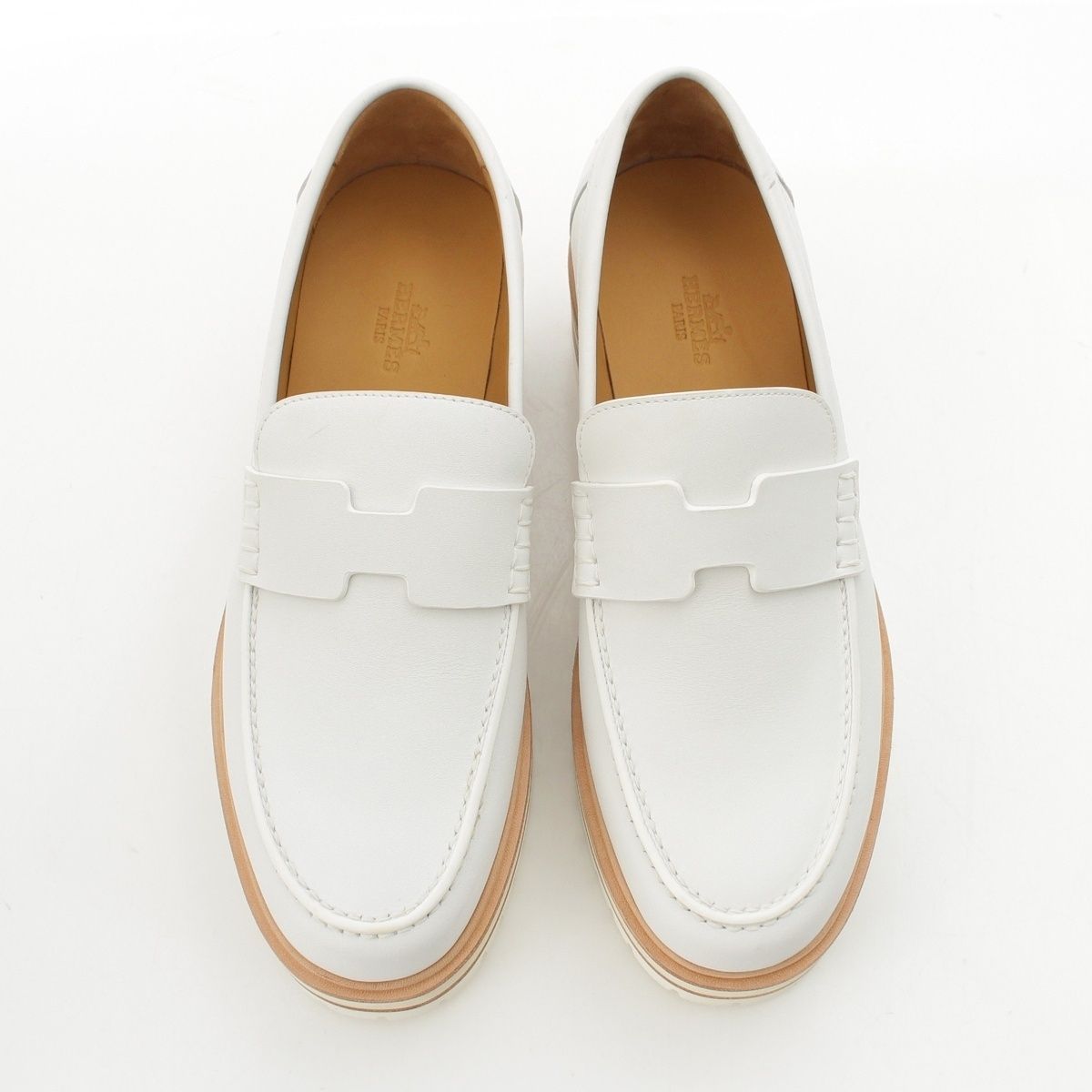 Hermes Leather Moccasins Ivy Loafers Shoes Sold White — view 2