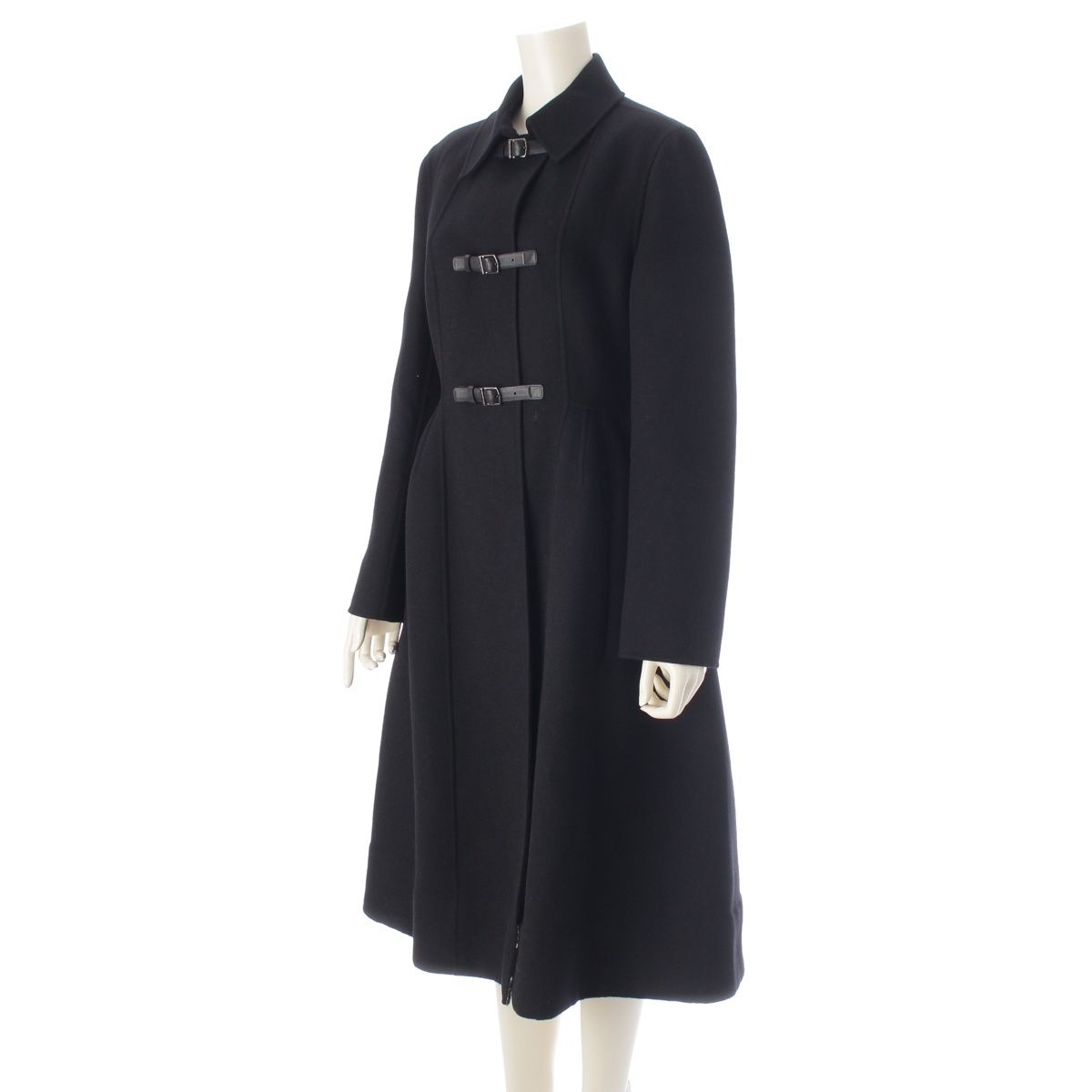 Dior Wool Leather Belted Coat Black 42 — view 2