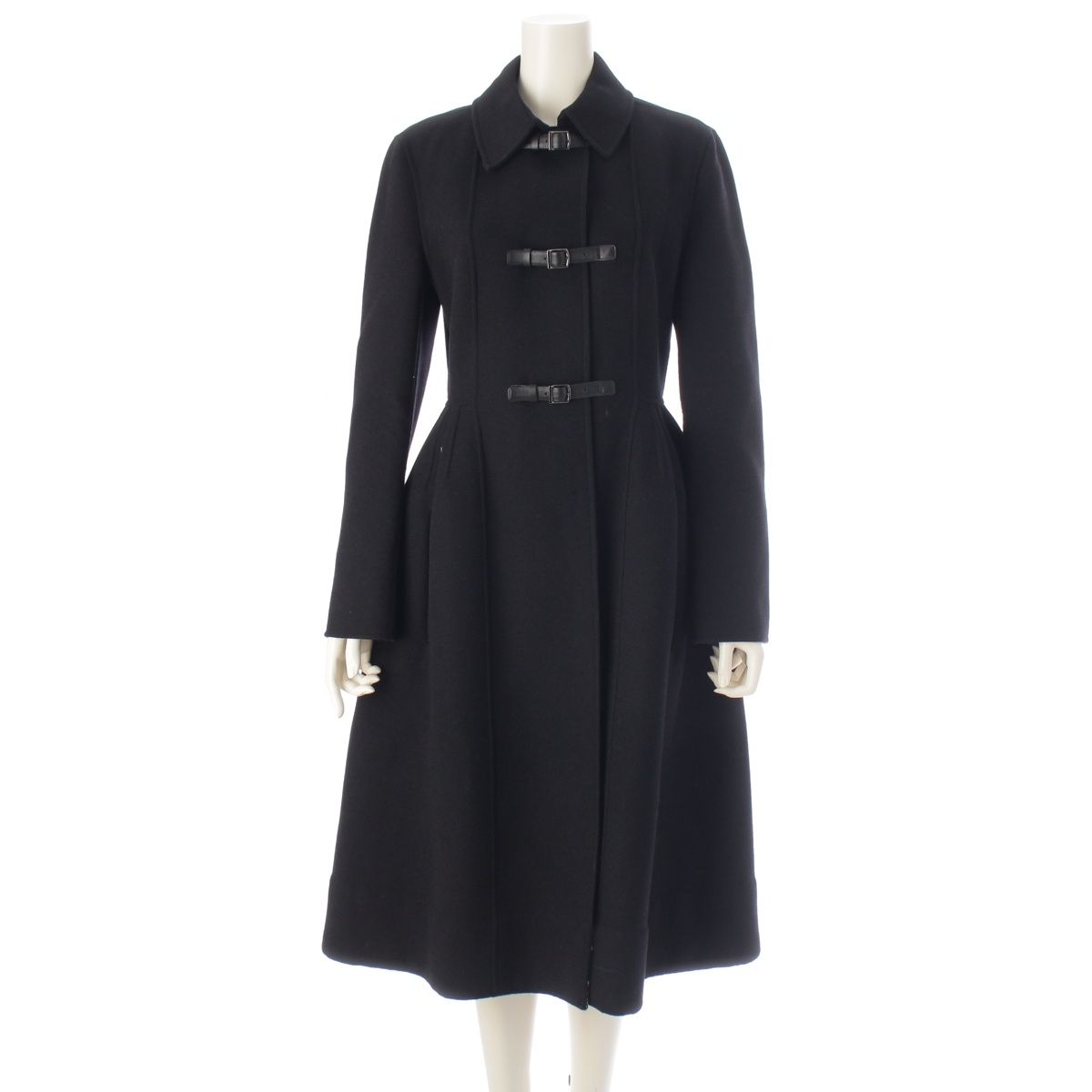 Dior Wool Leather Belted Coat Black 42