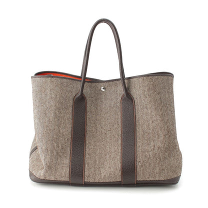 Hermes Garden Party GM Toilet Blanc Negonda Herringbone Handbag Tote Ecru