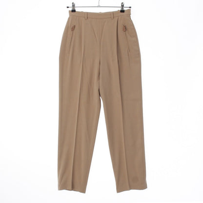 Hermes Vintage Wool Side Zip Leather Zip Charm Tapered Trousers Pants Beige
